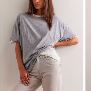 Free People Oversized Gray Short Sleeve Tee